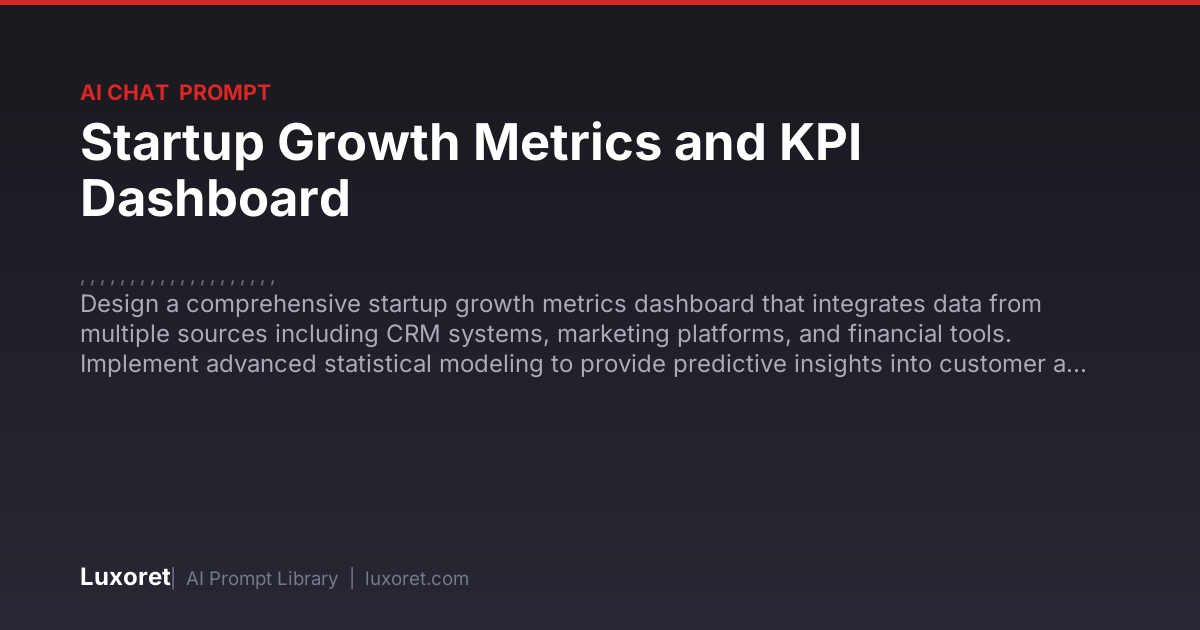 Startup Growth Metrics and KPI Dashboard — Ai Chat Prompt | Luxoret