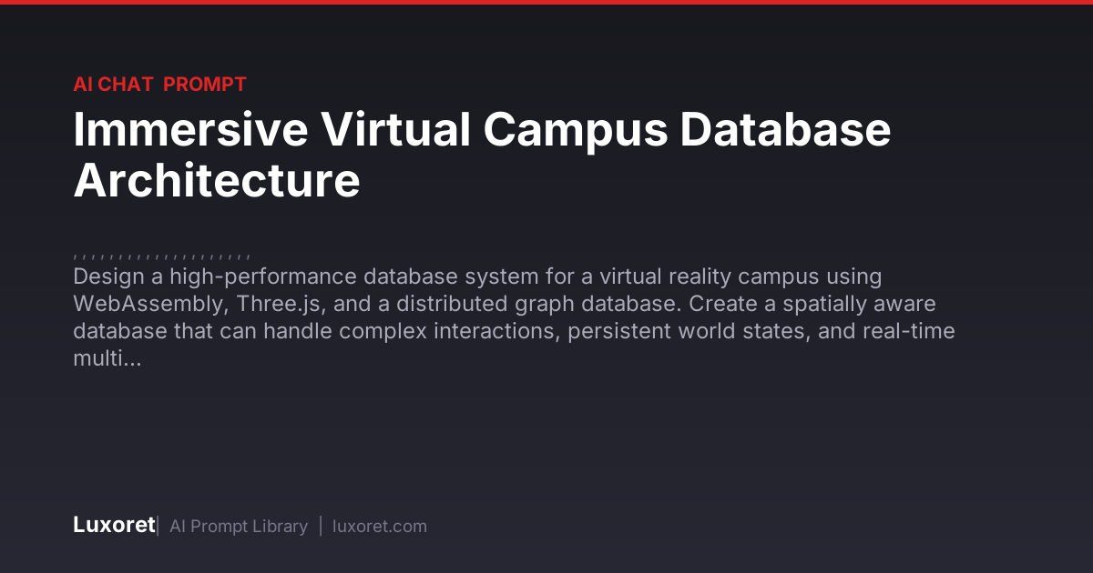 Immersive Virtual Campus Database Architecture — Ai Chat Prompt | Luxoret