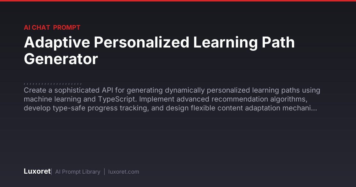 Adaptive Personalized Learning Path Generator — Ai Chat Prompt | Luxoret