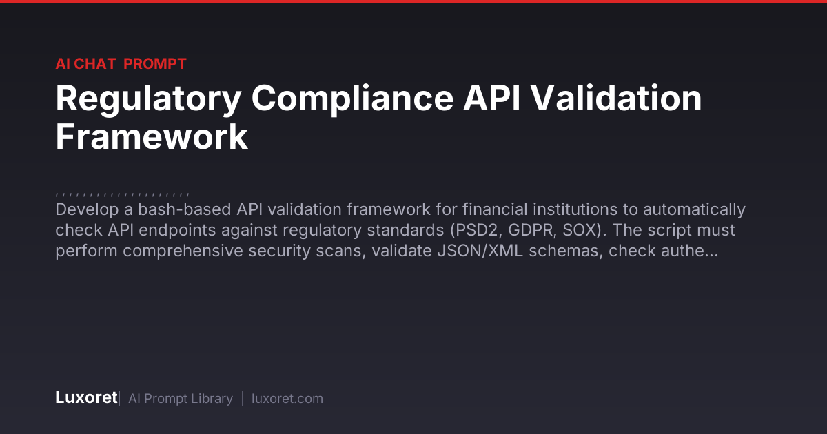 Regulatory Compliance API Validation Framework — Ai Chat Prompt | Luxoret