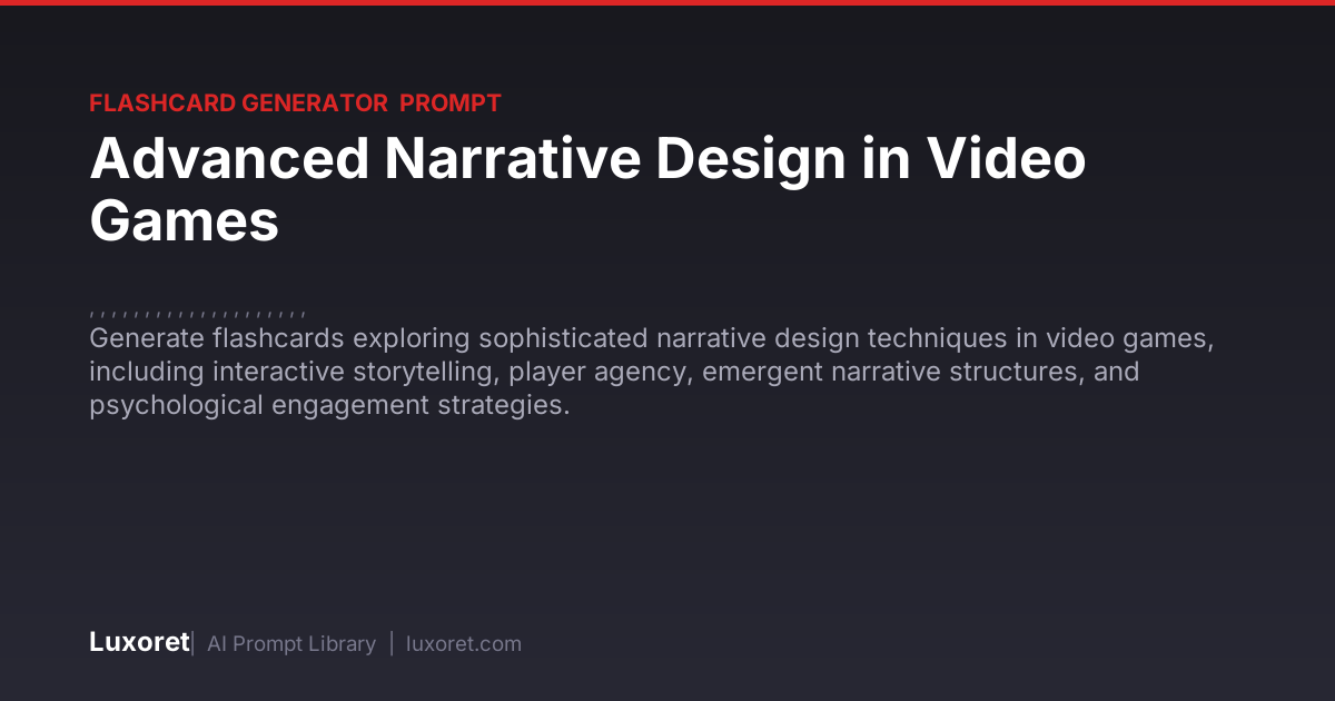 Advanced Narrative Design in Video Games — Flashcard Generator Prompt ...