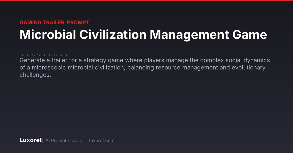 Microbial Civilization Management Game — Gaming Trailer Prompt | Luxoret