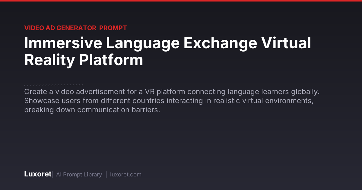 Immersive Language Exchange Virtual Reality Platform — Video Ad Prompt ...