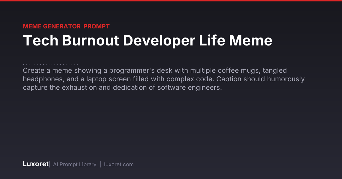 Tech Burnout Developer Life Meme — AI Meme Generator Prompt | Luxoret
