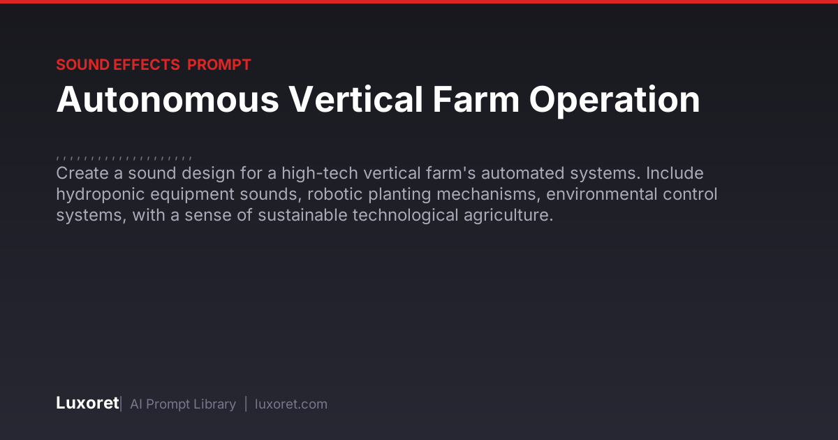 Autonomous Vertical Farm Operation — Sound Effects Prompt | Luxoret