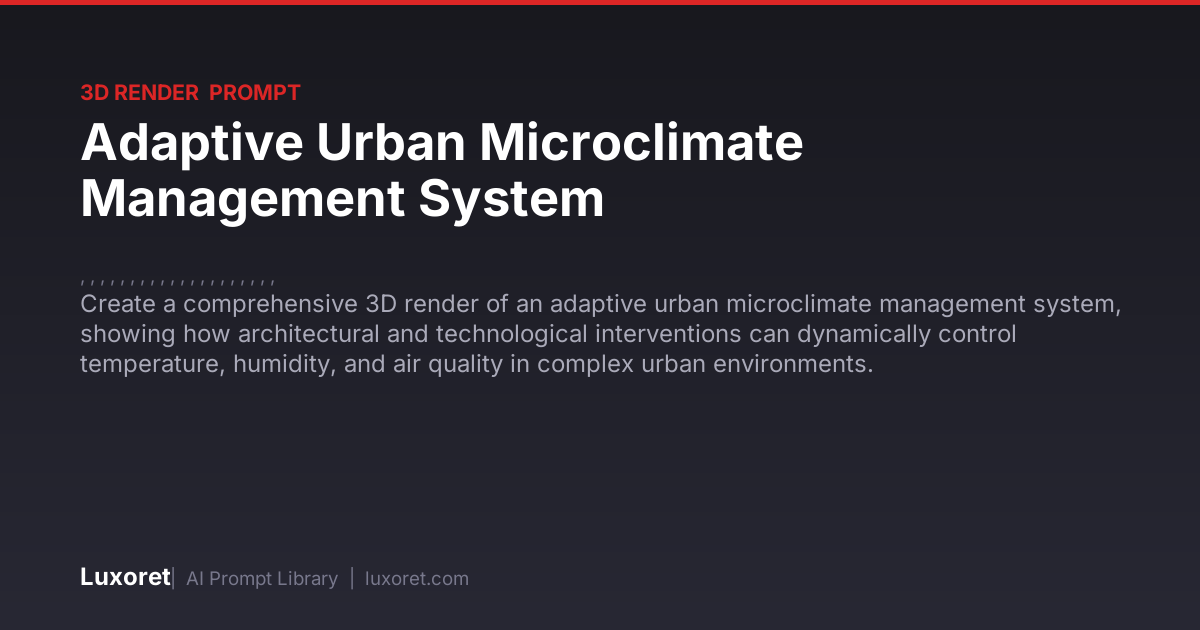 Adaptive Urban Microclimate Management System — 3D Render Prompt | Luxoret