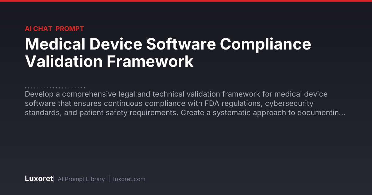 Medical Device Software Compliance Validation Framework — Ai Chat ...