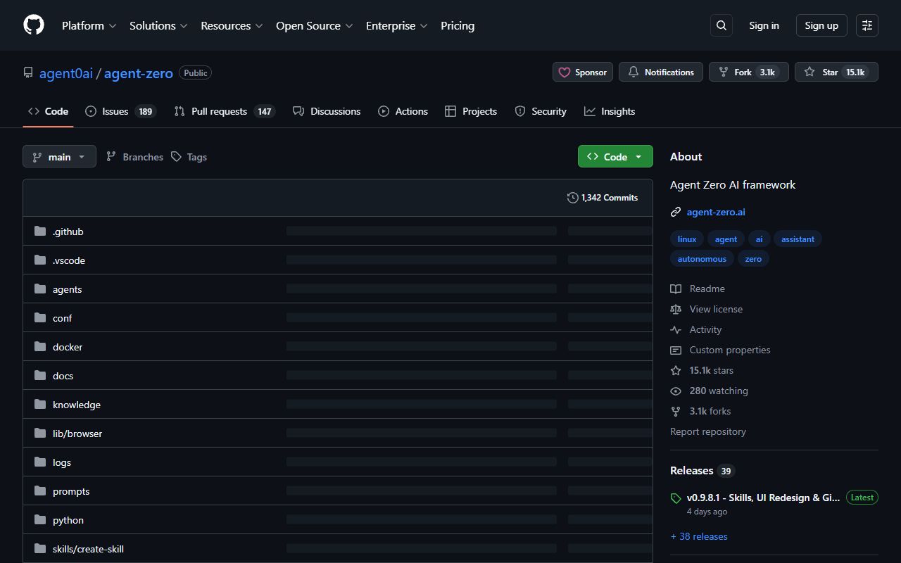 Agent Zero - website preview