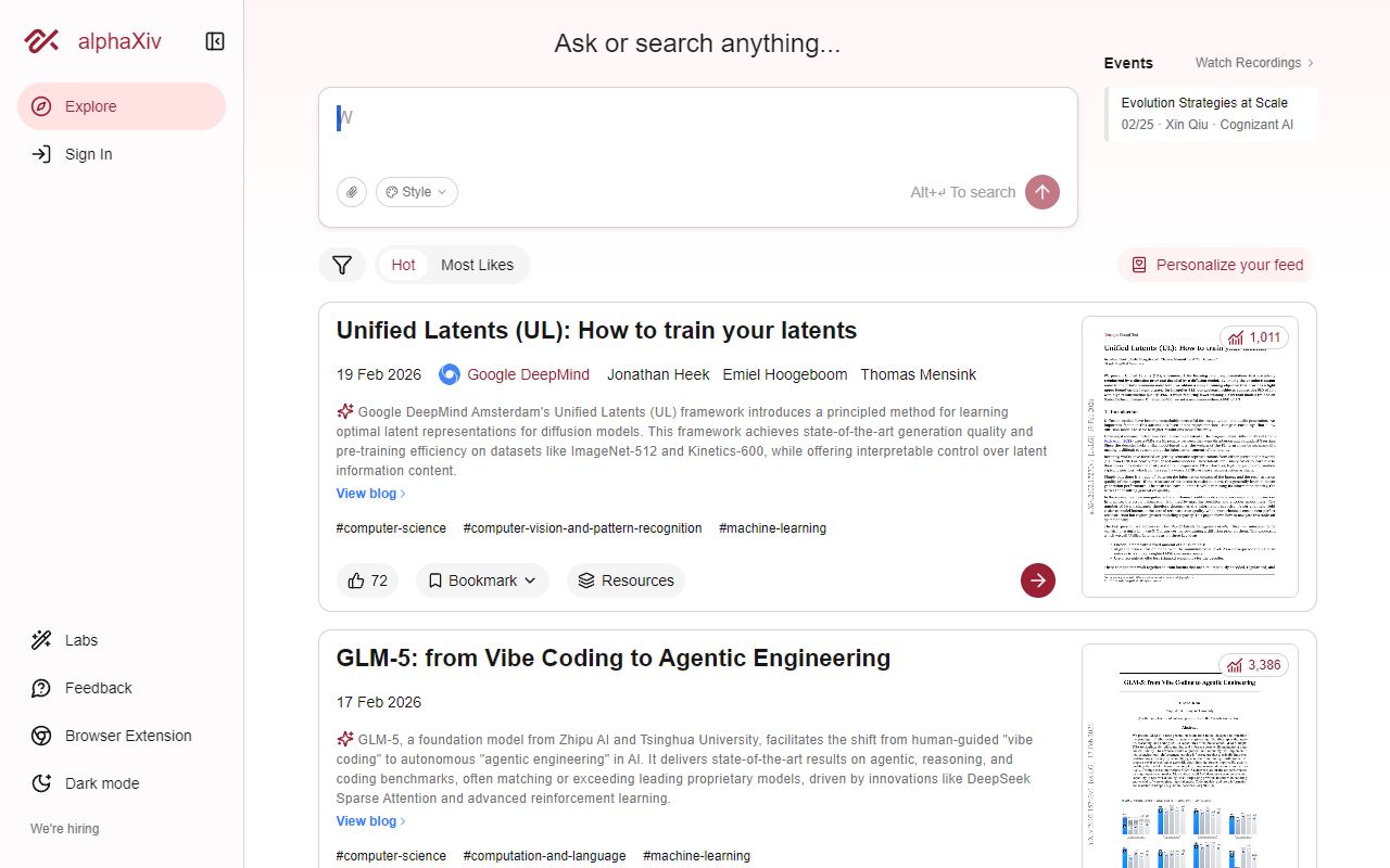 alphaXiv - website preview