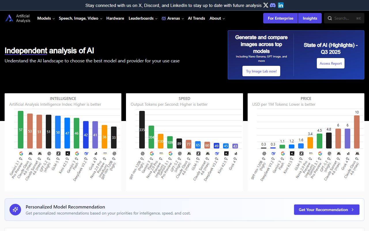 Artificial Analysis screenshot