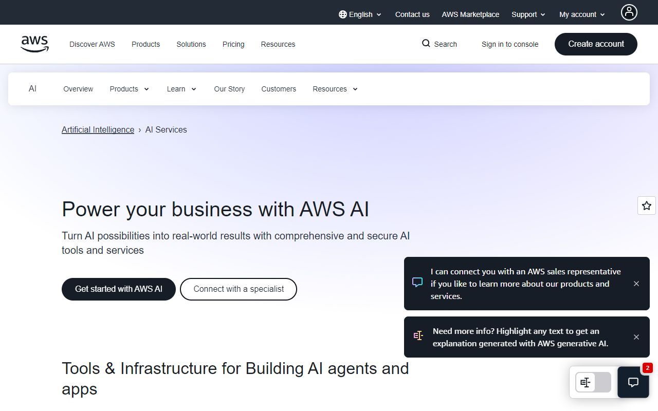 AWS AI Services - website preview