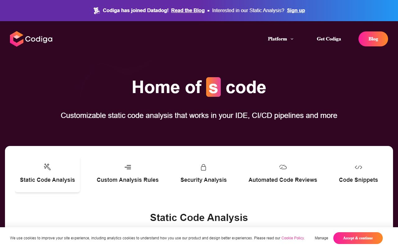 Codiga - website preview