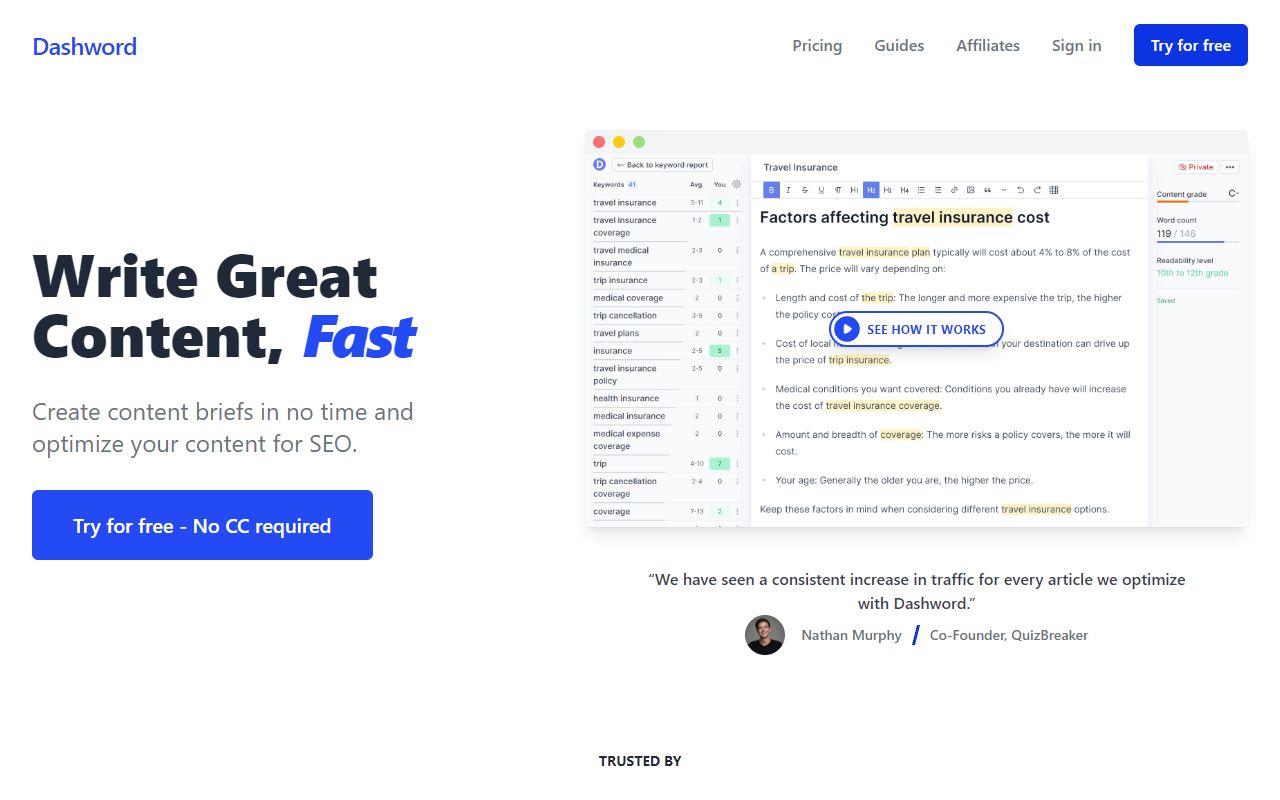 Content brief generator - website preview