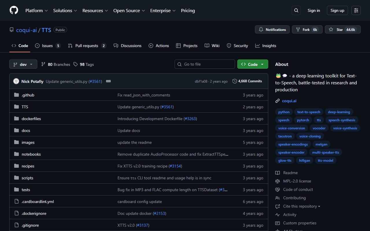 Coqui TTS screenshot