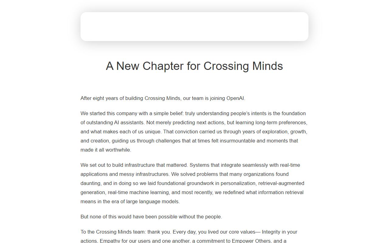 Crossing Minds - website preview
