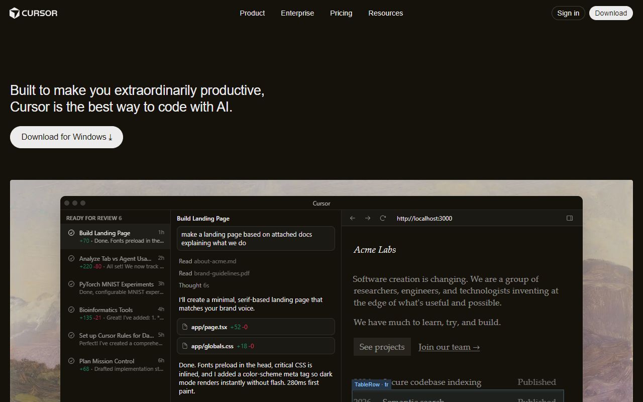 Cursor - website preview