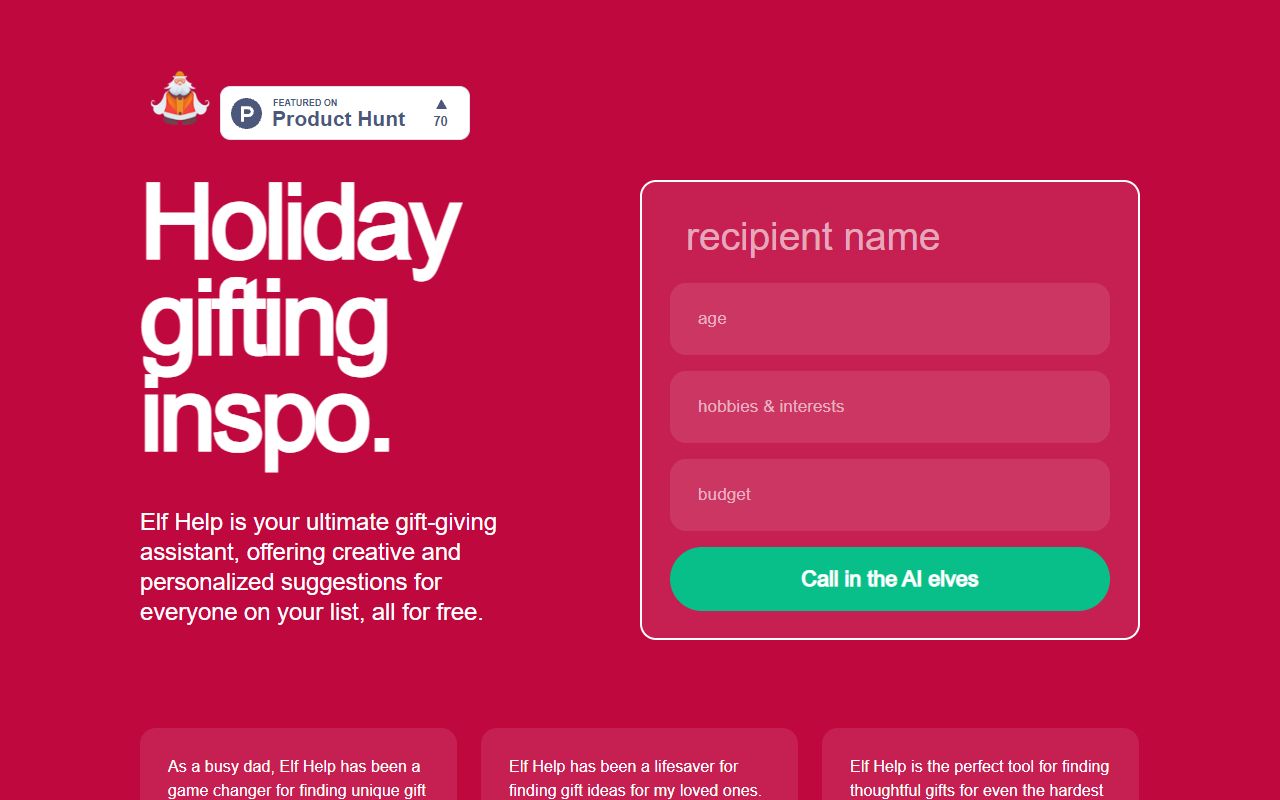 Elf Help - website preview
