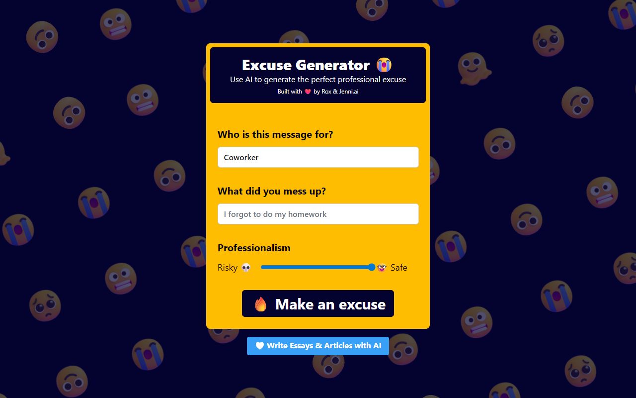 Excuses AI - website preview