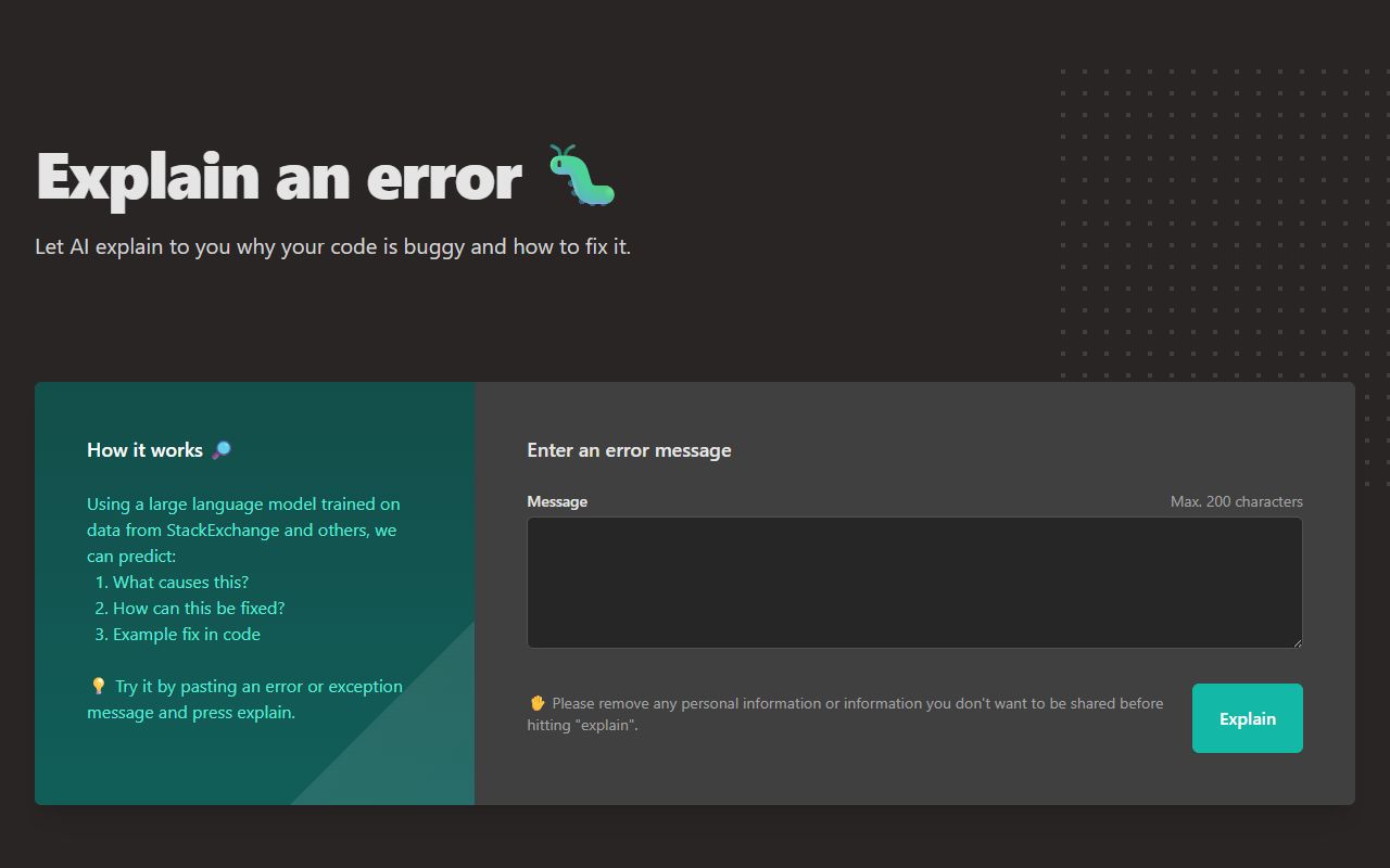 Explain An Error - website preview