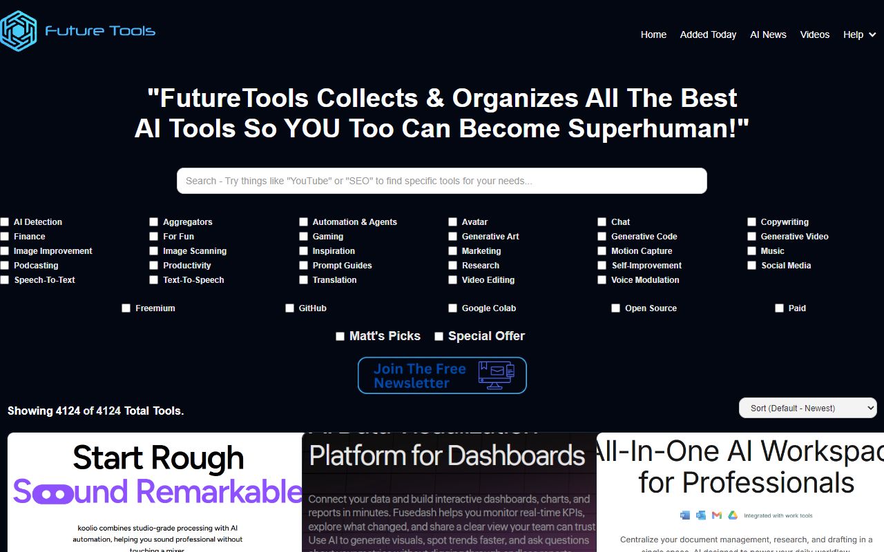 Future Tools - website preview