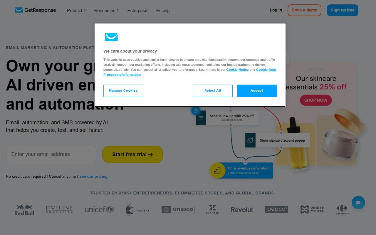 GetResponse - website preview