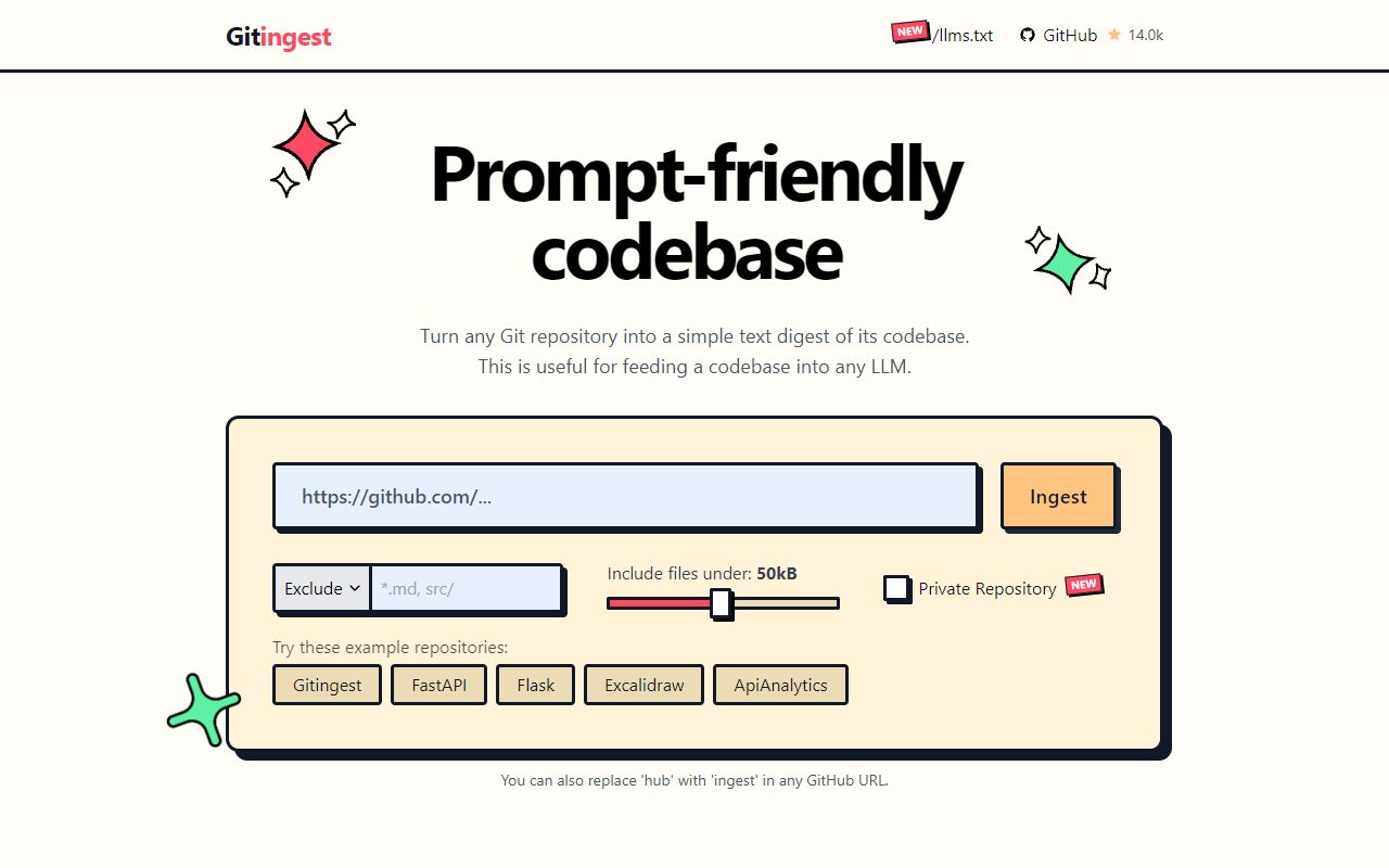 Gitingest - website preview