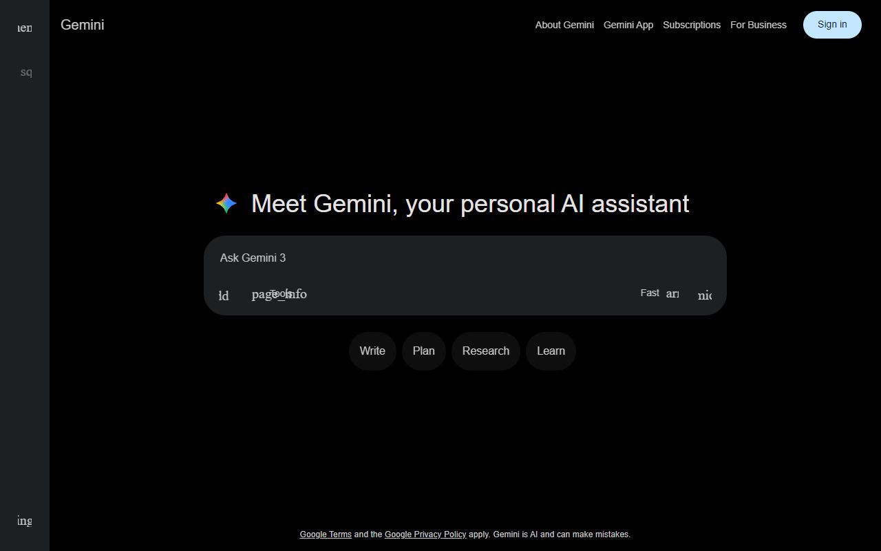Google Gemini - website preview