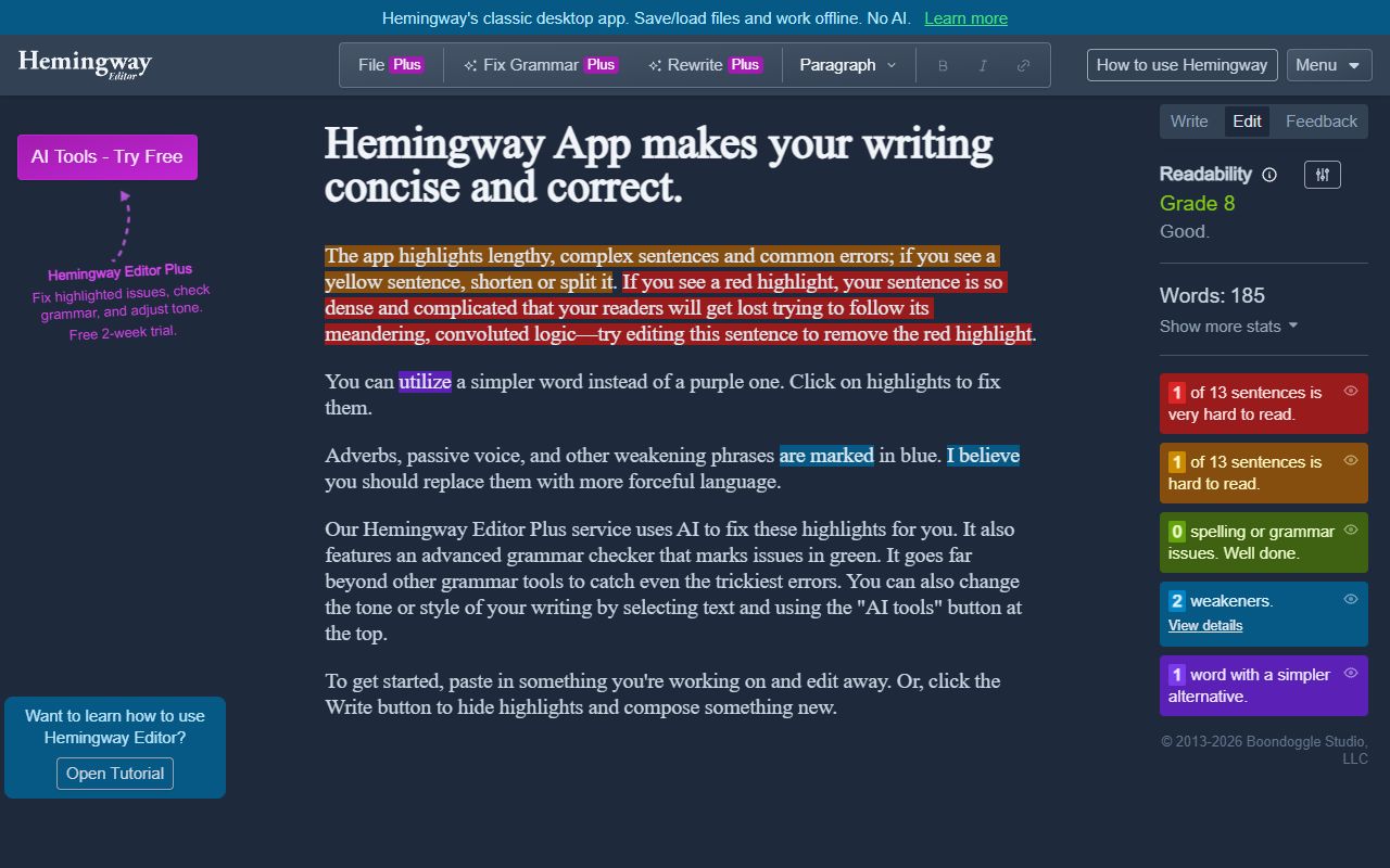 Hemingway Editor screenshot