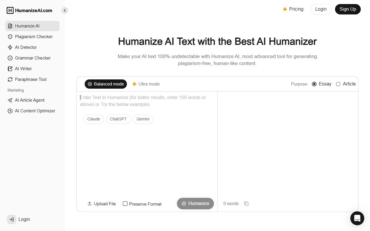 HumanizeAI.com screenshot