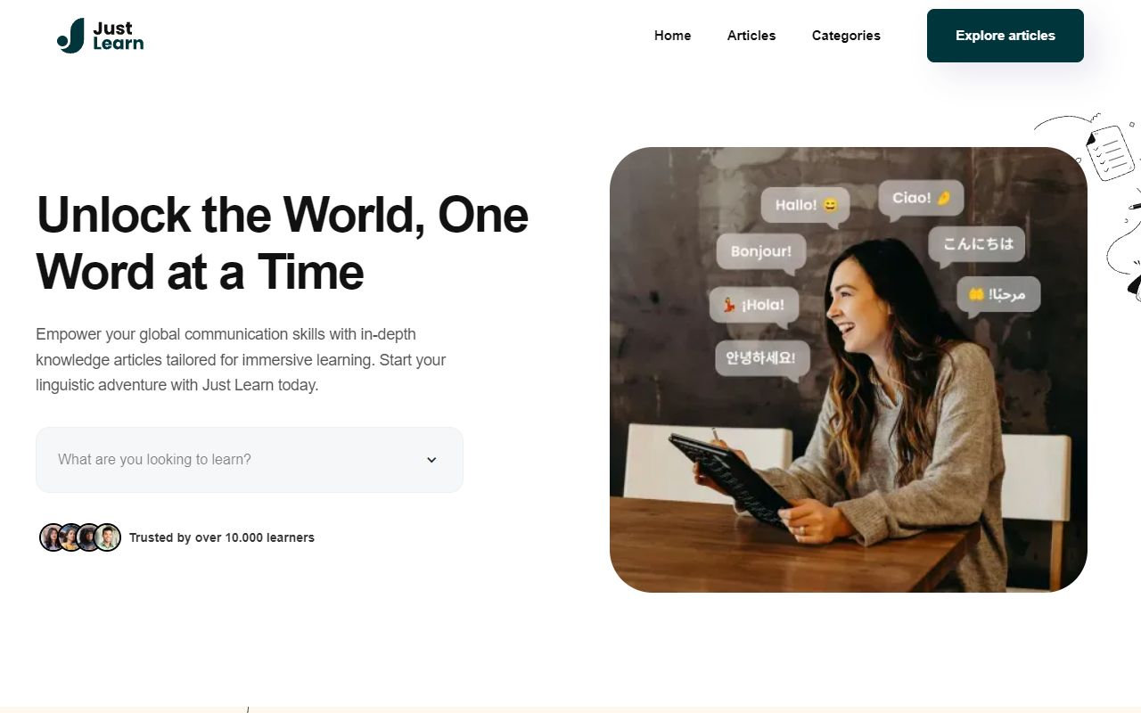 Justlearn - website preview