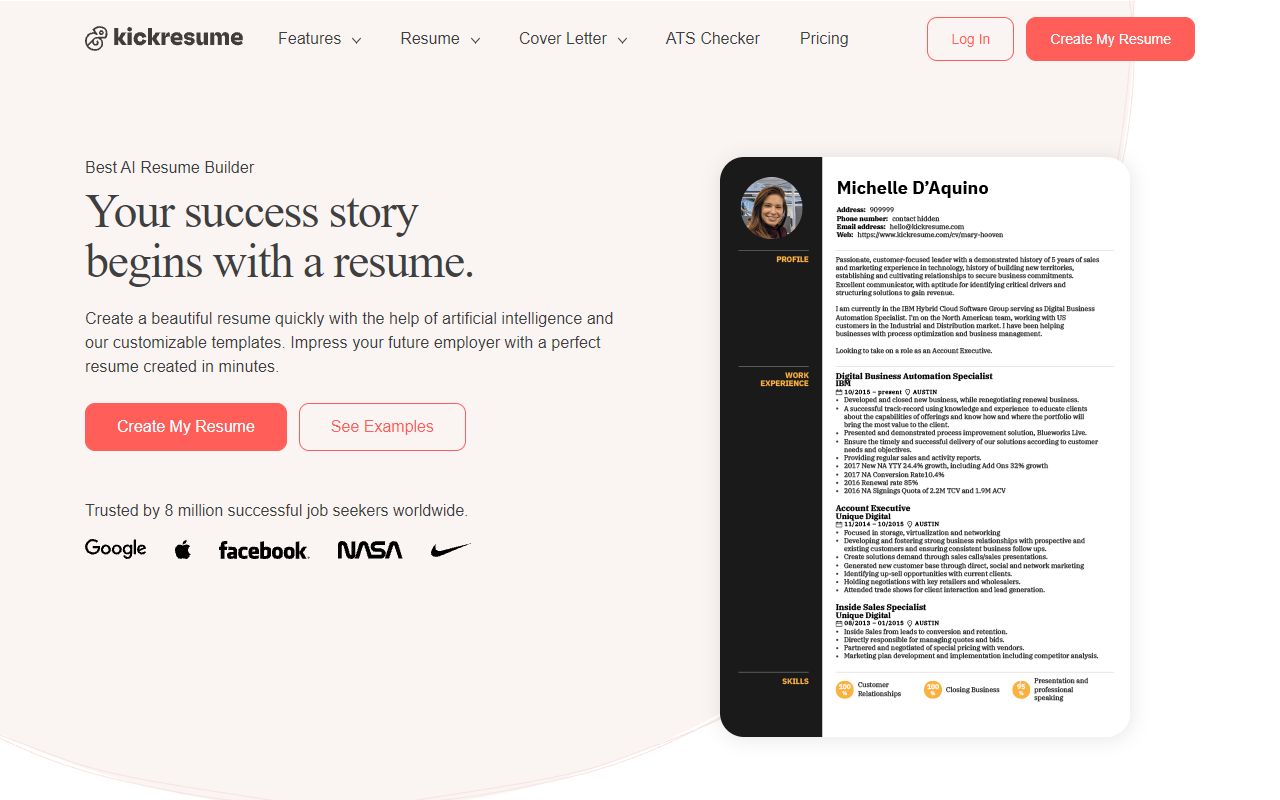 Kickresume screenshot
