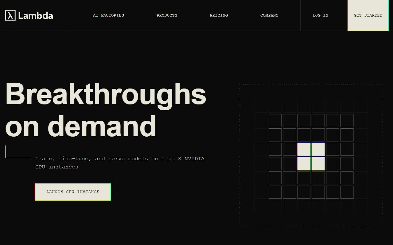 Lambda Cloud - website preview