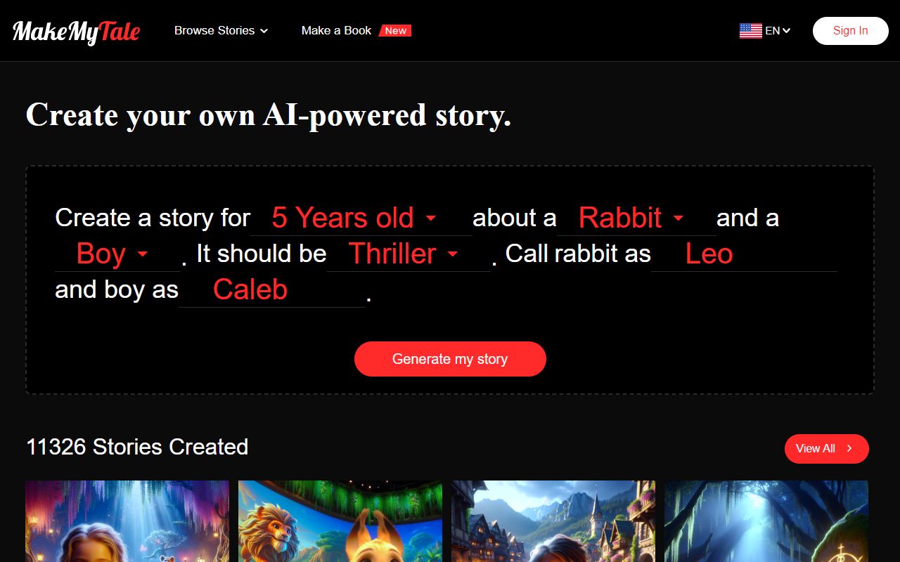 Makemytale - website preview