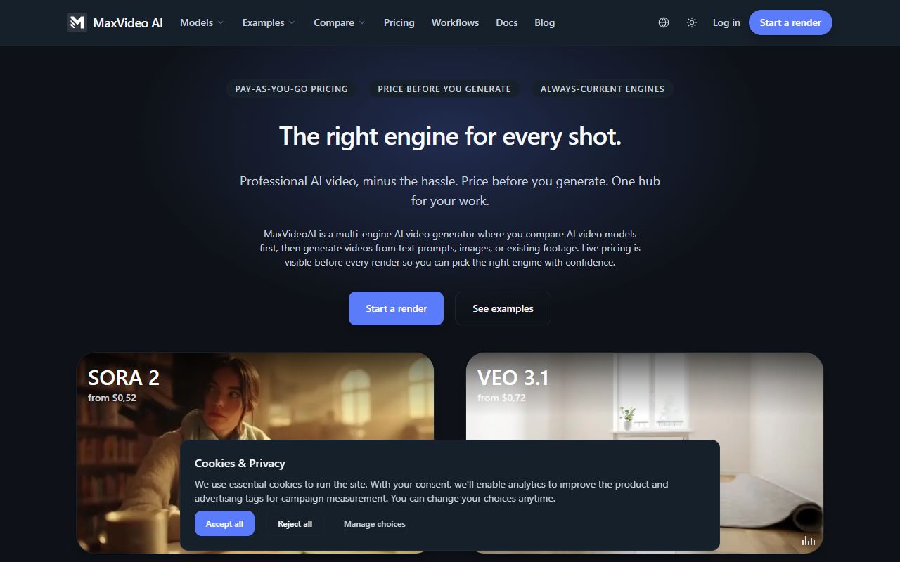 MaxVideoAI - website preview