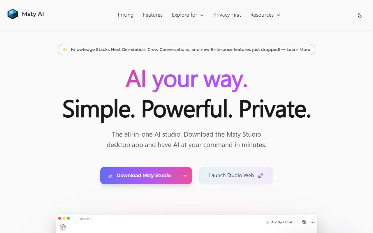 Msty - website preview
