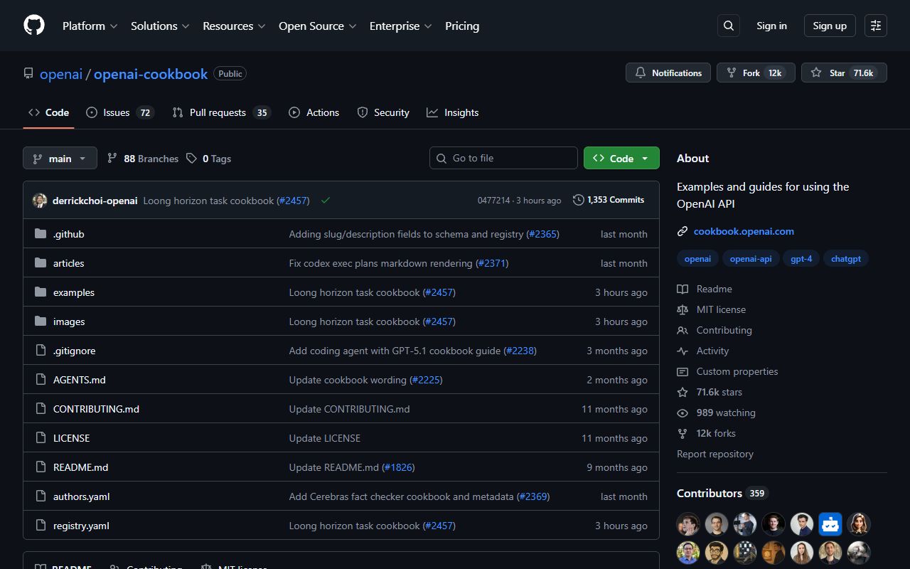 OpenAI Cookbook - website preview