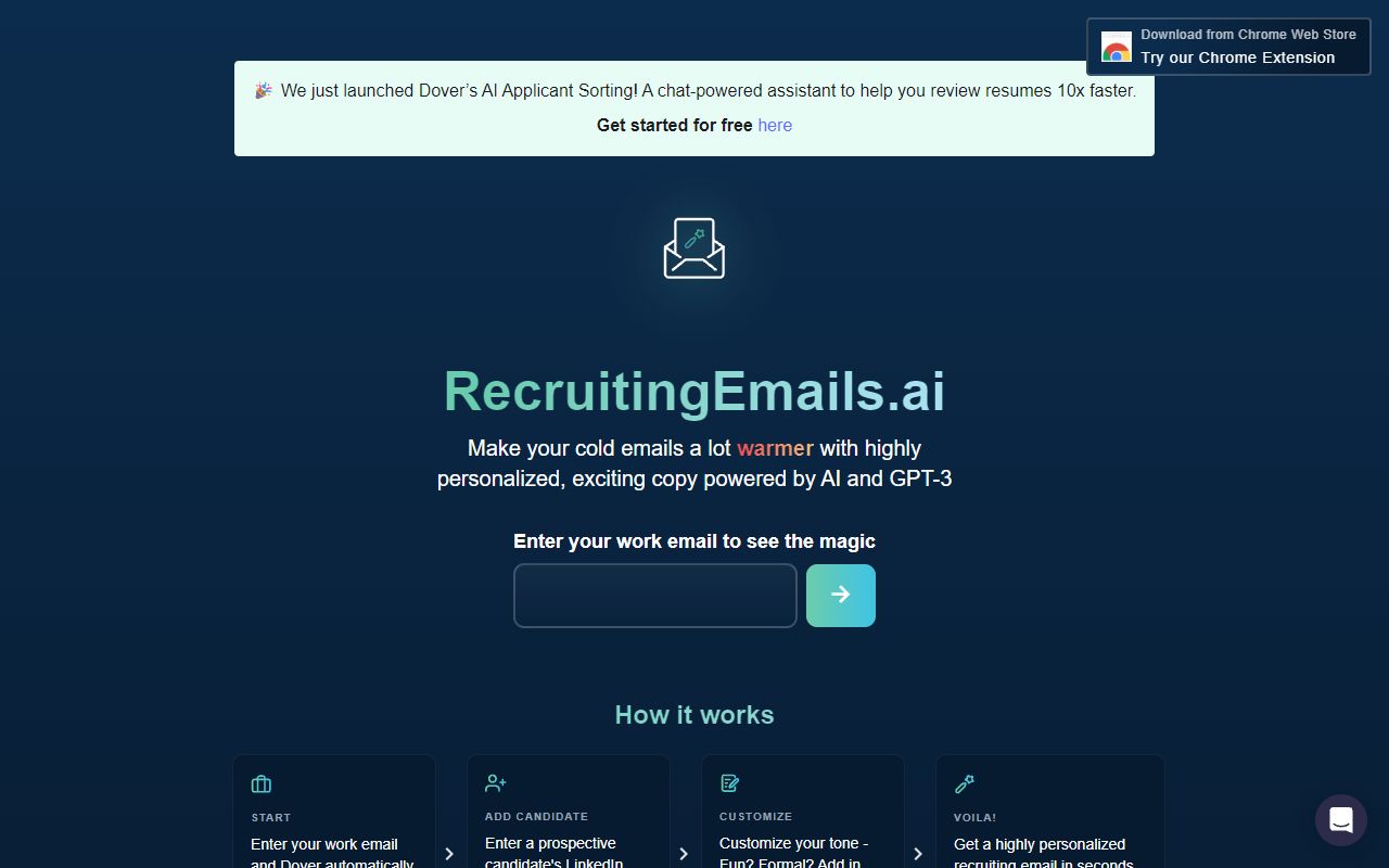 Recruiting Emails AI - website preview