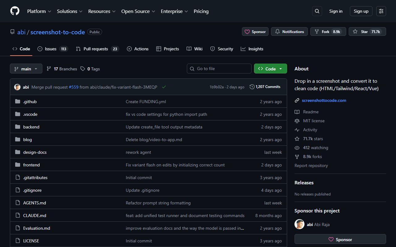 Screenshot-to-code screenshot