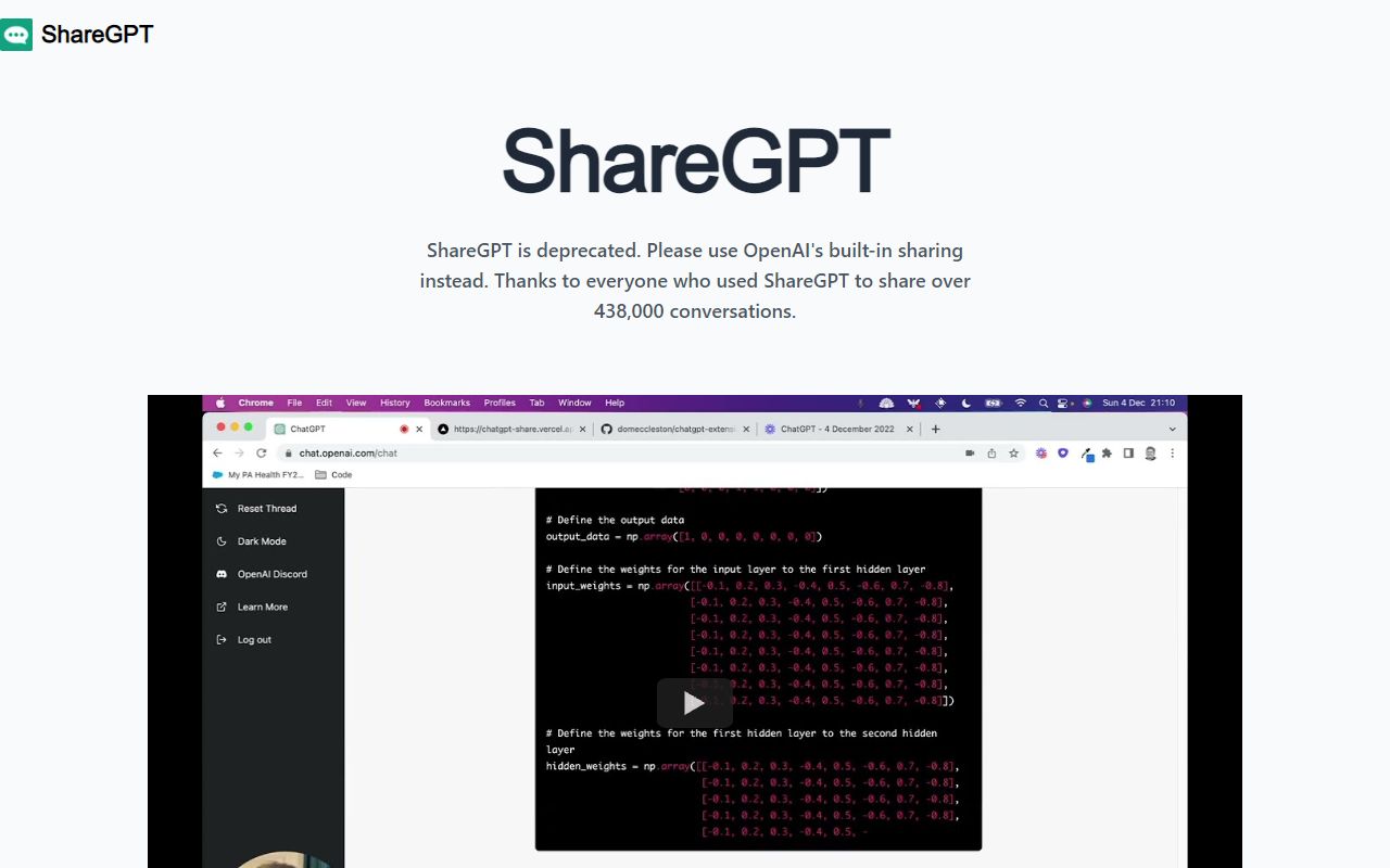 ShareGPT - website preview