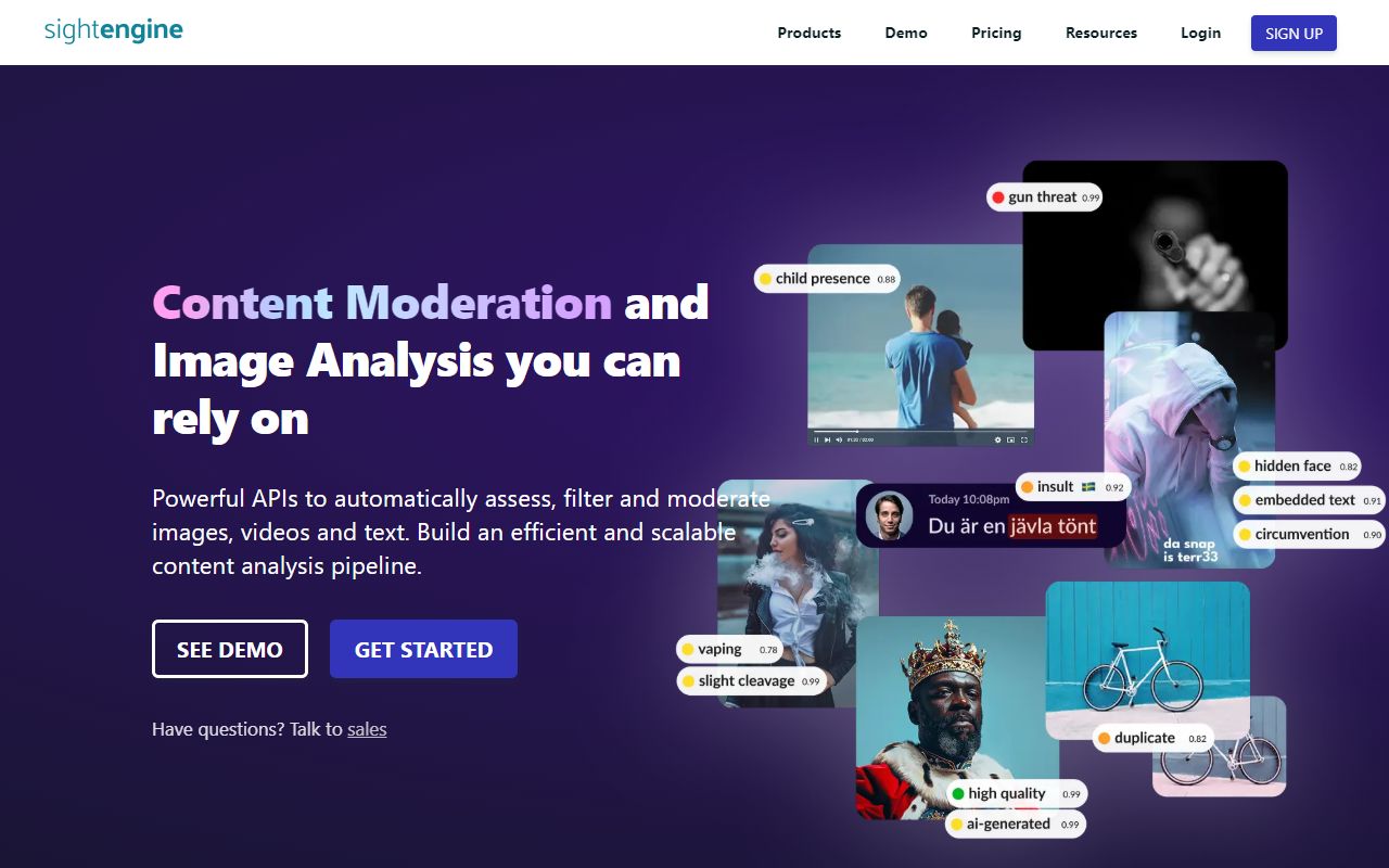 Sightengine - website preview