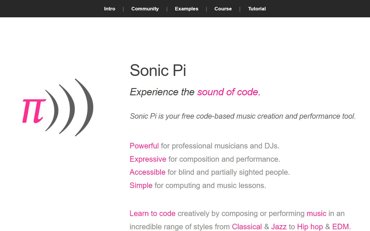 Sonic Pi - website preview
