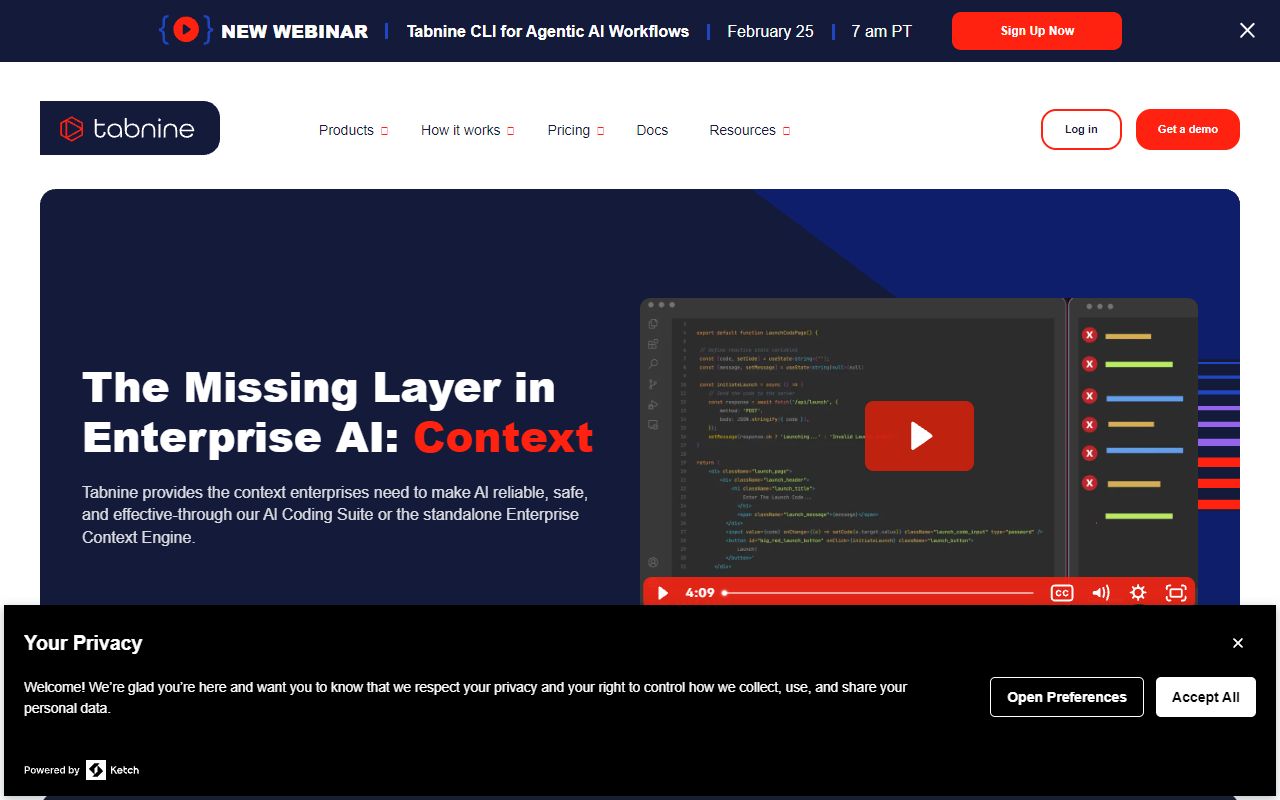Tabnine - website preview