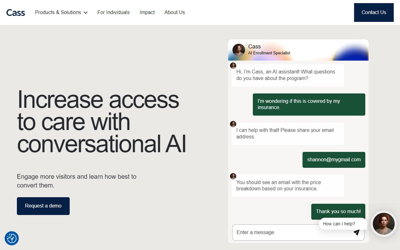 tess by x2ai - website preview