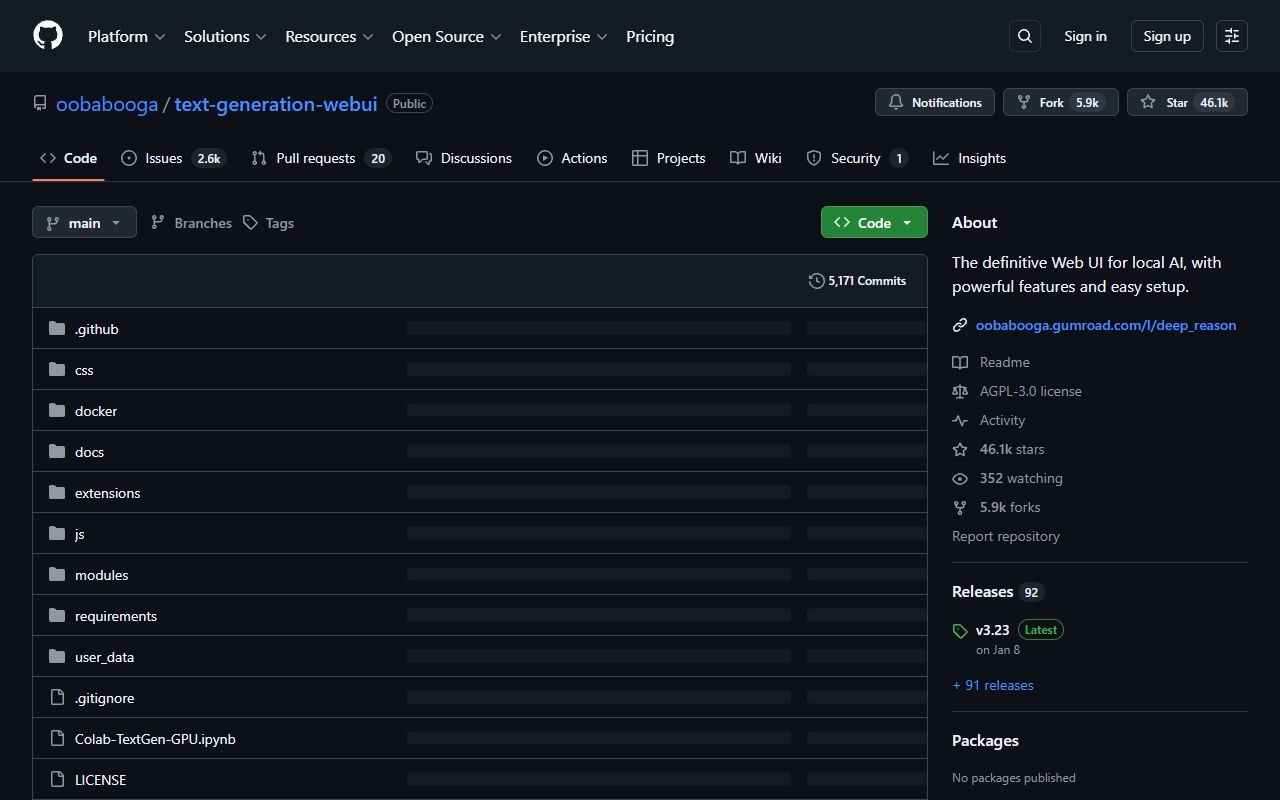 Text Generation WebUI - website preview