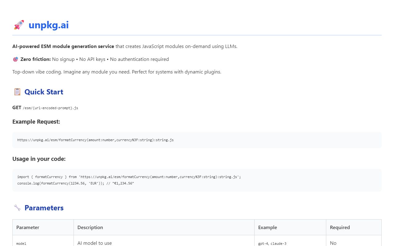 Unpkg.ai - website preview