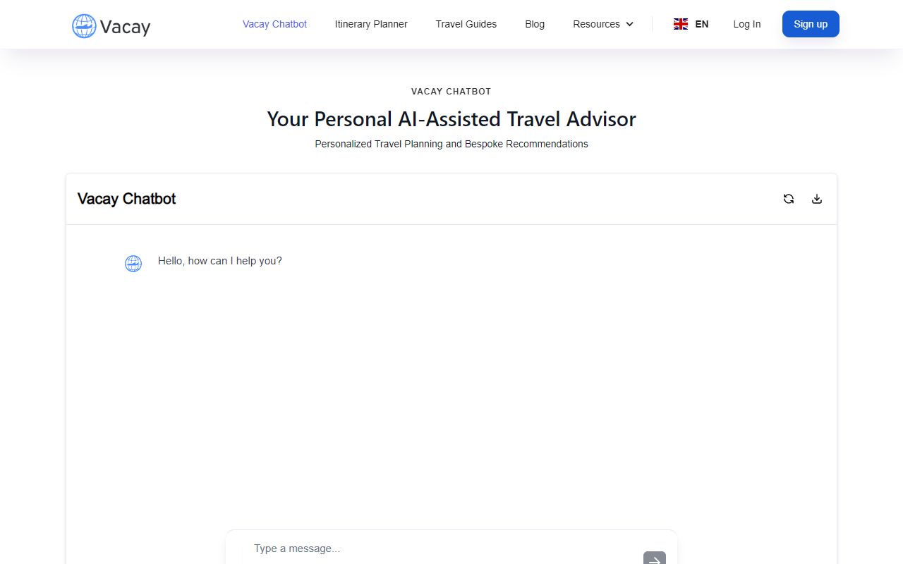 Vacay Chatbot screenshot