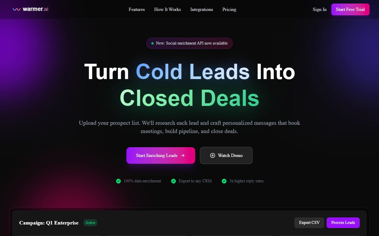 Warmer.Ai - website preview
